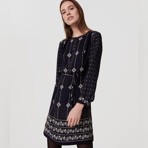 LOFT Navy and White Long Sleeve Dress (Size Small Petites)